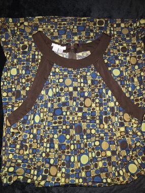 Geometric Print Brown-Trim Women’s Dress